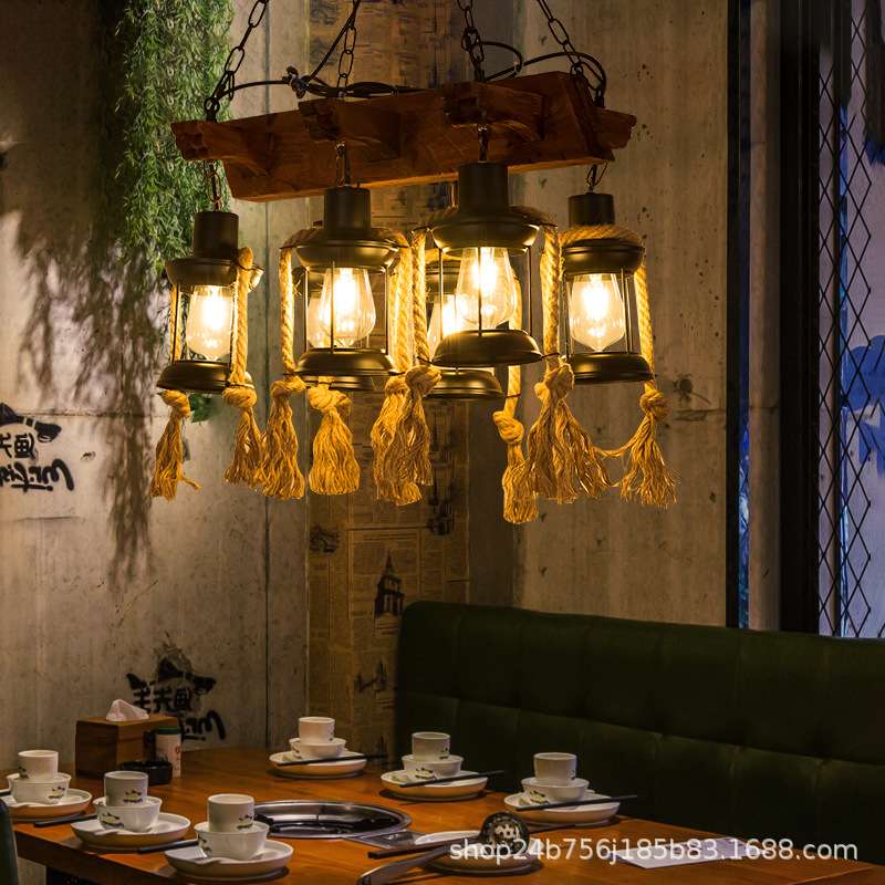 复古工业风吊灯LOFT美式乡村漫网咖啡餐厅酒吧台创意个性实木灯具