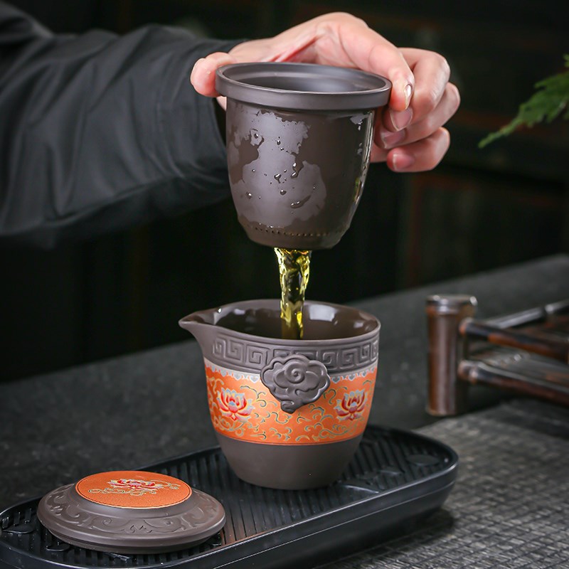 旅行功夫茶具套装便携式紫砂一壶四杯带茶叶罐茶盘快客杯简约泡茶