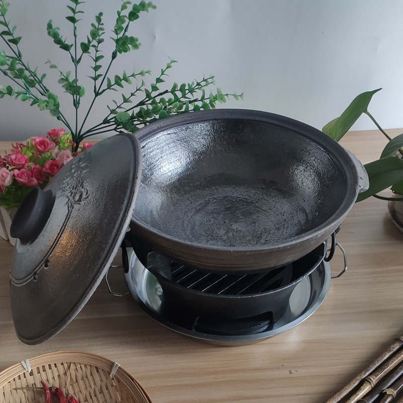 平定黑砂锅传统粗陶煲仔饭专用土砂锅家用双耳小沙煲广东老式浅瓦