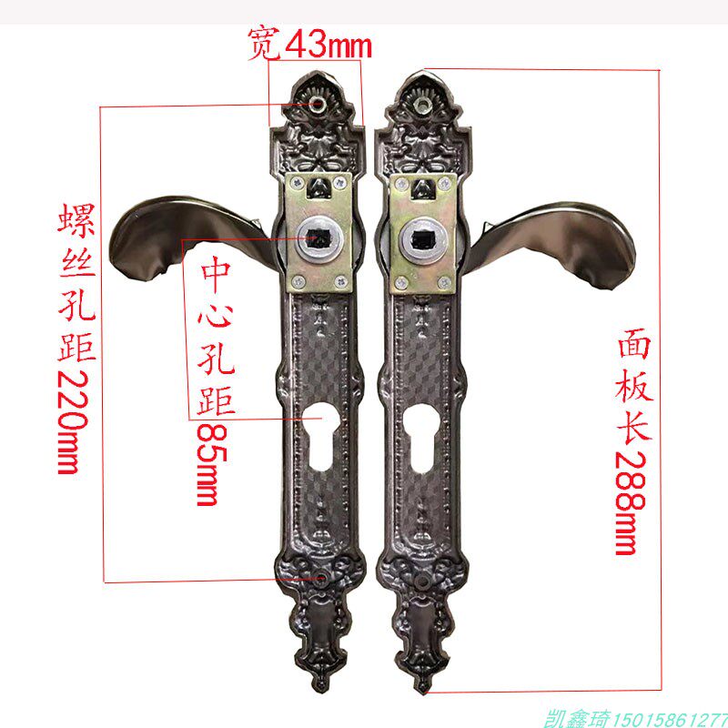 铝艺庭院大门锁具 双开门锌合金门把手 欧式窄型铁艺门锁 青古铜