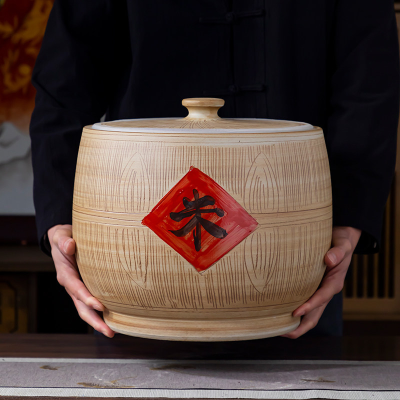 米缸陶瓷家用密封防潮防虫中式复古25斤50斤10斤储物桶杂粮罐超大