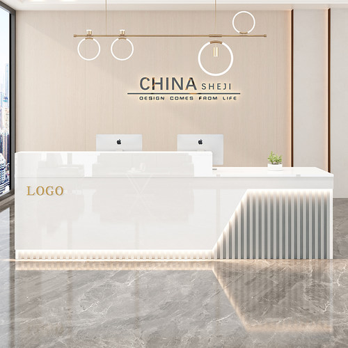 前台接待台吧台公司柜台亮光前台桌服装店奶茶店美容院简约收银台