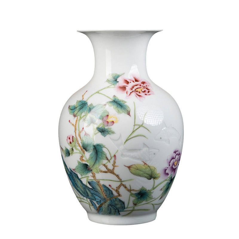 景德镇陶瓷器花瓶手绘半刀泥新中式家居客厅博古架装饰品瓷器摆件
