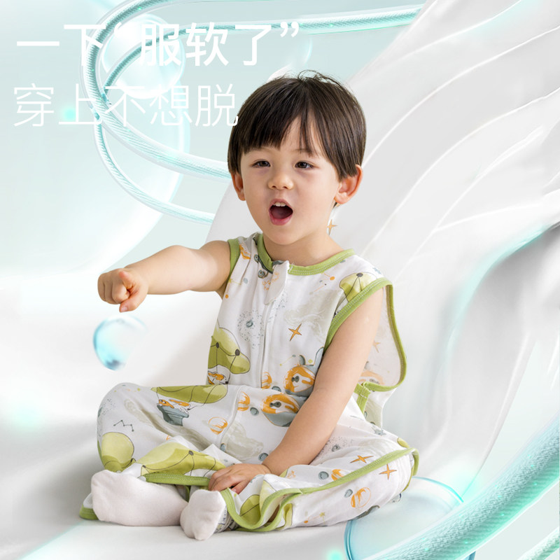 宝宝睡袋纱布背心式婴儿夏季薄款儿童空调房护肚防踢被子神器夏天