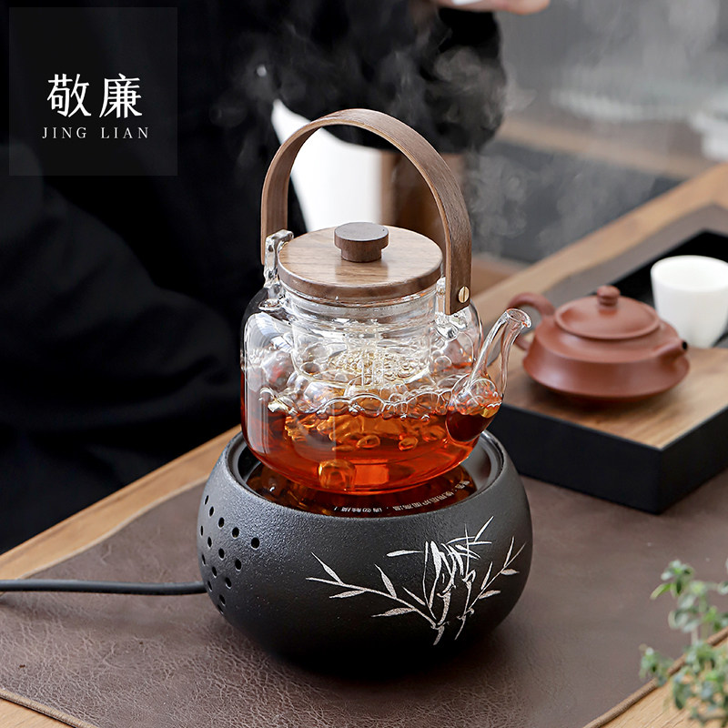 黑晶炉煮茶壶煮茶炉家用套装烧水磨砂提梁玻璃壶耐高温蒸茶泡茶器