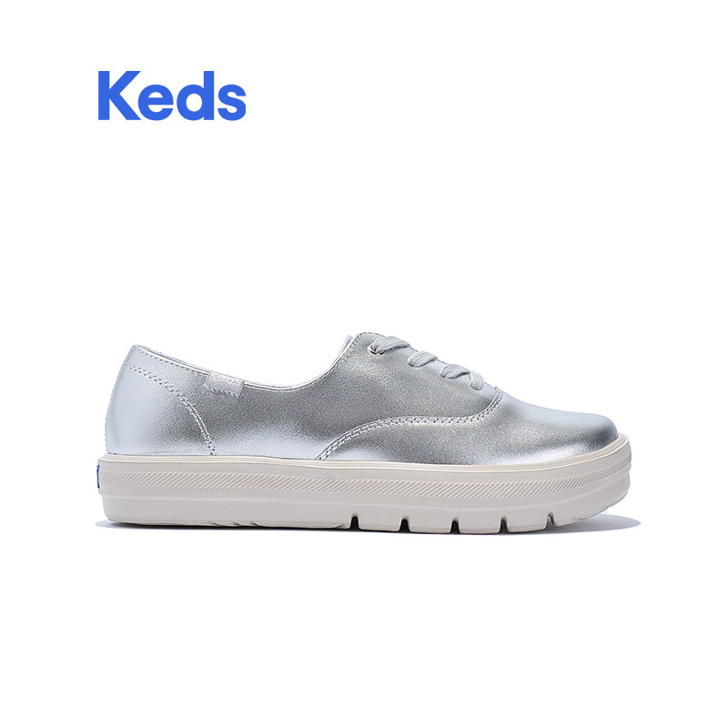 Keds2026春夏新品银色休闲百搭平底帆布鞋女款舒适透气潮流单鞋