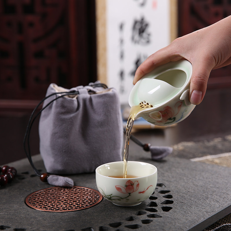 快客杯一壶二杯户外旅行功夫便携式单人茶具套装包邮陶瓷茶杯茶壶