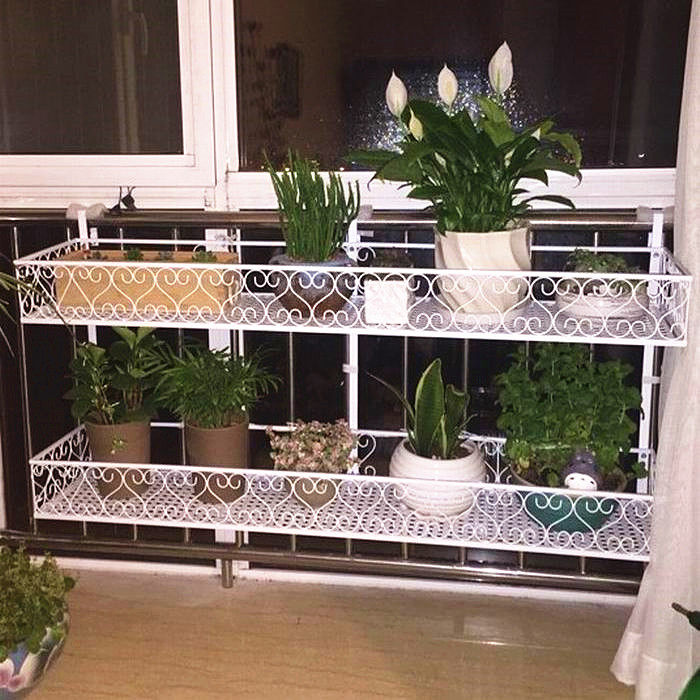 包邮阳台双层栏杆花架悬挂铁艺花盆架多层壁挂仿古绿萝花架多肉架
