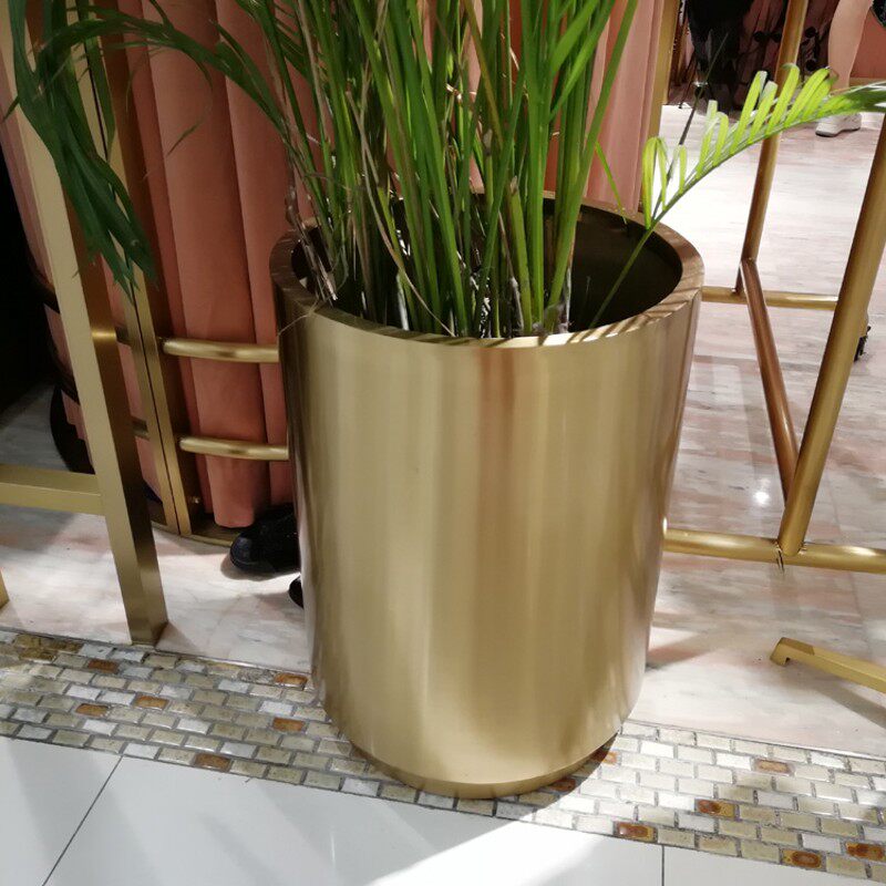 不锈钢花盆 收脚型亮光/花瓶 大型花器 卖场装饰 可定做电镀颜色