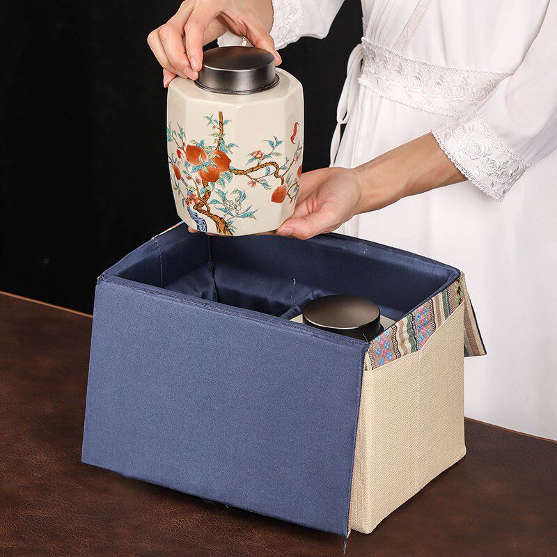 雄驰中式茶叶罐陶瓷密封罐柿子锡盖储存罐茶叶包装盒家用存茶罐子