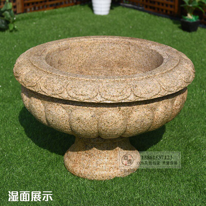 黄锈石花钵大理石花盆石盆庭院别墅小区景观欧式花钵定制石雕摆件
