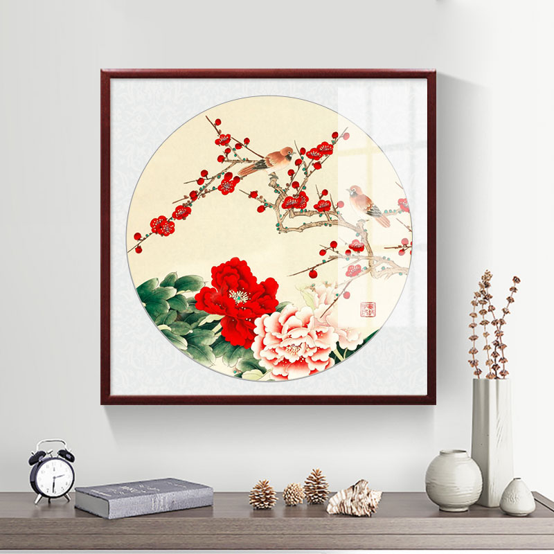 新中式花鸟餐厅装饰画寓意好的挂画免打孔安装饭厅厨房玄关壁画