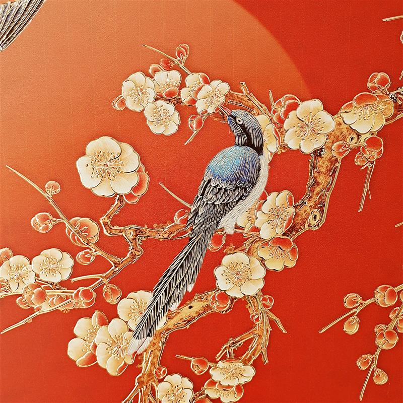 喜上眉梢-铜雕画铜板画铜彩装饰画玄关画复古实木框画