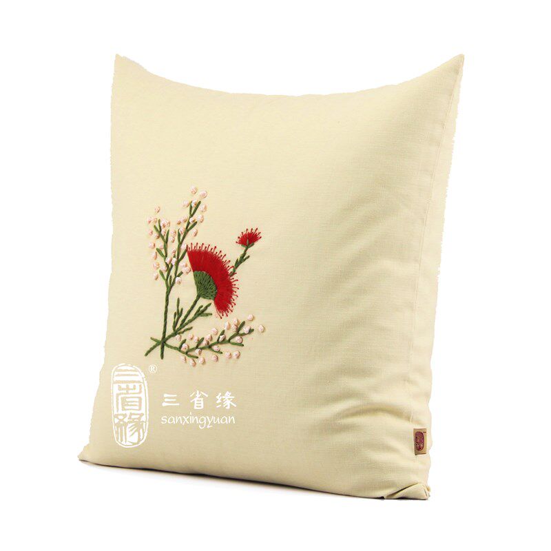 合欢花手工丝带绣抱枕套靠垫居家靠包沙发大靠背套午睡枕含芯包邮