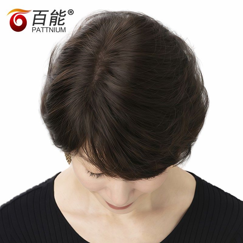真人发丝假发套短发女直发 全手织中老年假发 女士逼真妈妈头套