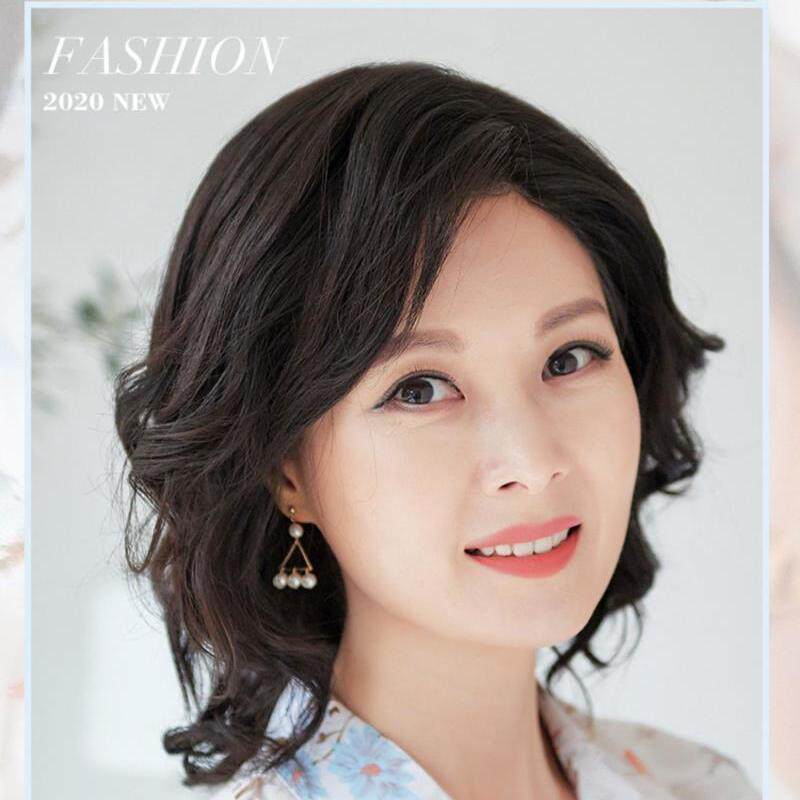 假发女中长发卷发妈妈长头发全头套式全真人发丝羊毛卷真发中老年