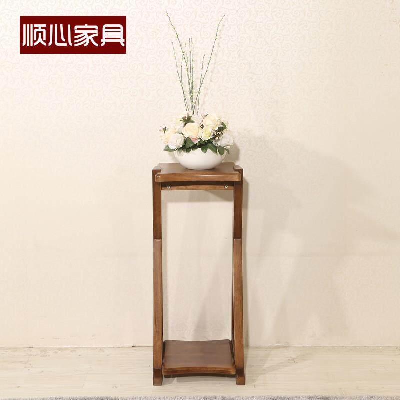 顺心家具全实木花盆架落地式木质花架双层置物花几家具胡桃楸木