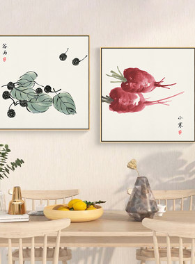 齐白石二十四节气装饰画新中式玄关饭厅挂画小满中国风客厅三联画