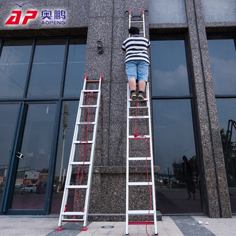 奥鹏升降抽拉铝合金梯子伸缩加厚折叠直单面工程装修户外楼梯特厚
