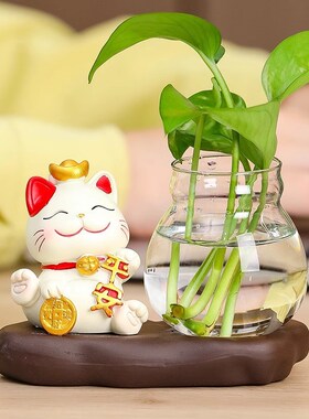 招财猫可爱酒柜花瓶家居办公桌面客厅装饰品花器绿萝水培摆件礼品