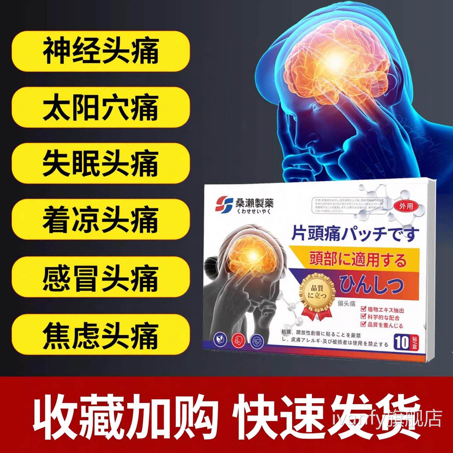 日本痛重度头疼偏头神器膏缓解神器顽固性三叉神经痛专用止痛贴特