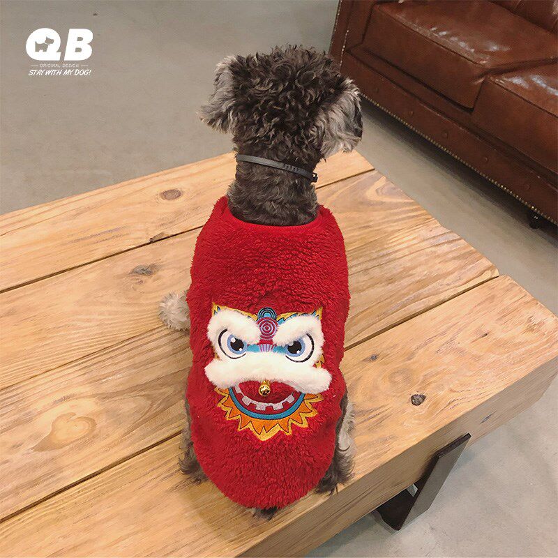 QB狗狗过年拜年喜庆衣服秋冬装宠物雪纳瑞猫咪泰迪博美新年唐装