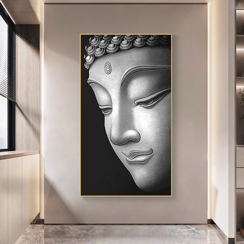 新中式禅意挂画佛像茶室养生馆背景墙装饰画释迦牟尼佛祖头首壁画