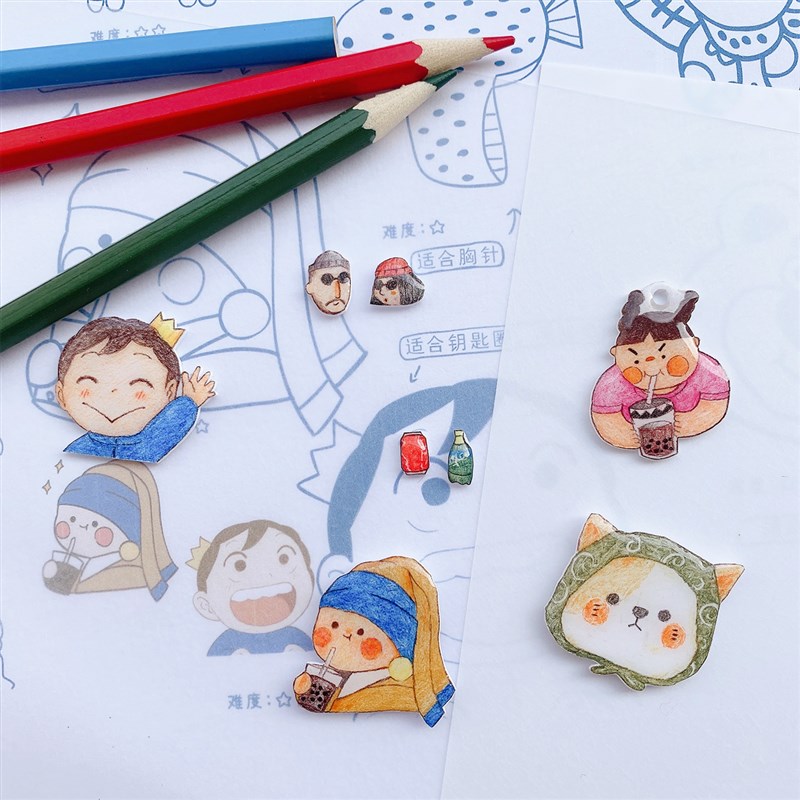 520手工材料包 热缩片DIY情侣饰品 创意耳钉冰箱贴简约风情侣套组