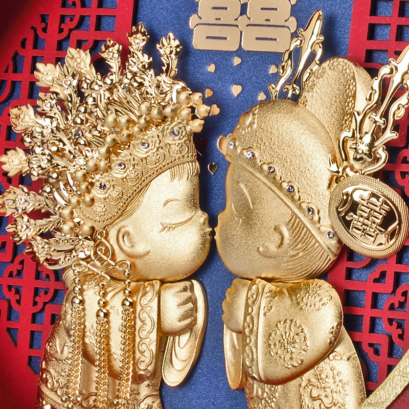 新郎新娘金箔结婚娃娃婚庆百年好合创意订婚纪念新婚礼物新人朋友