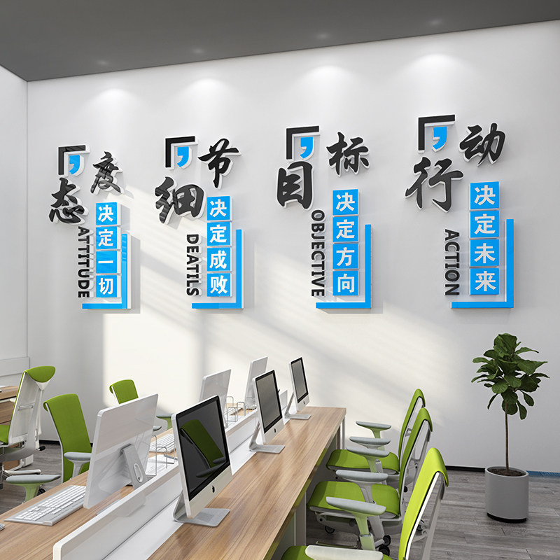 公司办公室背景墙装饰企业会议室文化墙贴纸画布置团队励志标语面