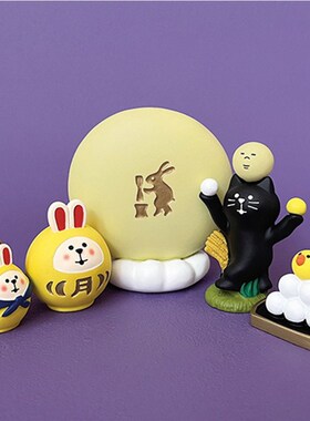 日式猫 中秋节小兔子生日蛋糕装饰摆件呆萌可爱 雨伞背包白色玉兔