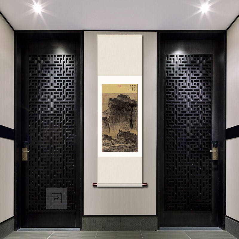 南宋范宽溪山行旅图挂画高清仿古复制玄关山水装饰画中式客厅装裱