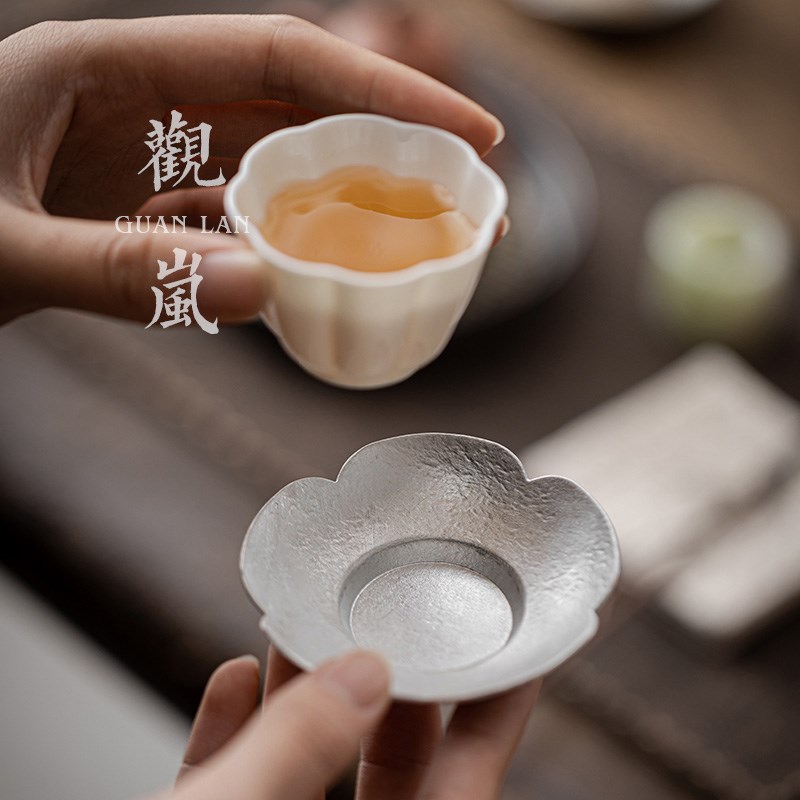 观岚手工樱花锡制杯垫茶杯托中式家用复古茶托隔热垫功夫茶具配件
