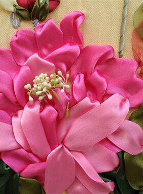 包邮手工丝带绣花开富贵春满人间客厅大幅挂画中国风牡丹非十字秀