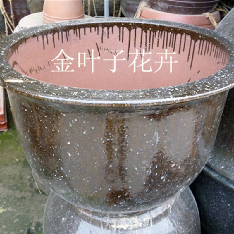 金叶子紫砂陶瓷花盆黑色釉盆加厚结实室外花园庭院超大植物盆栽盆