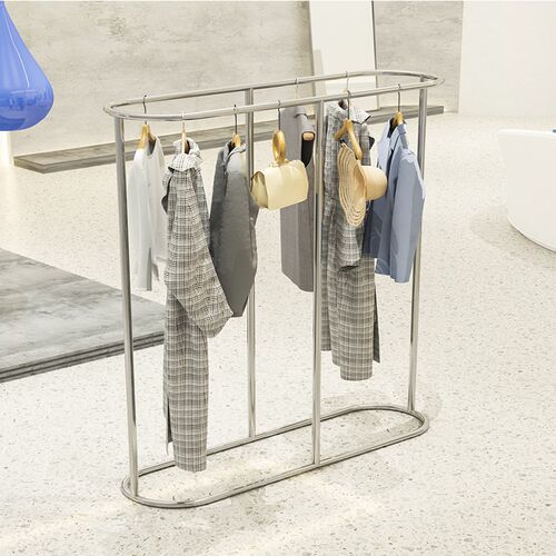 服装店展示架不锈钢落地式椭圆形双排中岛架童装店挂衣架陈列架子