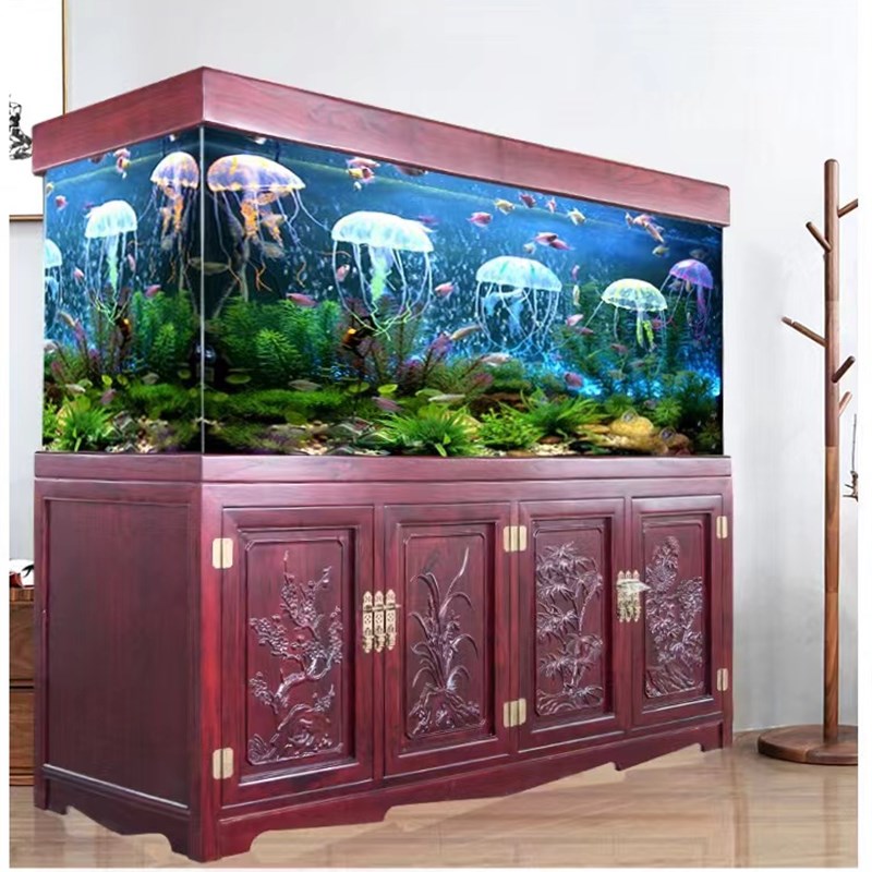 2023新款大型龙鱼缸超白水族箱免换水客厅落地家用玄关隔断鱼缸