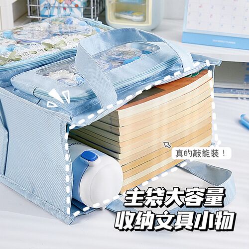 送2个扎板!二次元双层痛包补习袋学生手提袋拎书袋小食量吧唧收纳