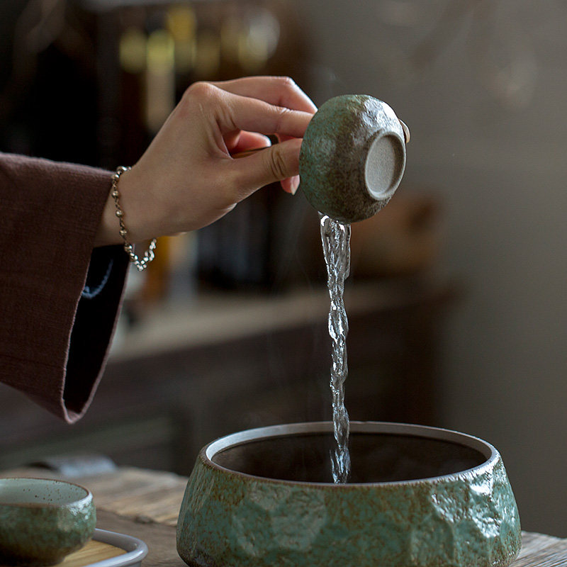 碌心 粗陶大号茶洗陶瓷水盂杯洗黑陶茶渣缸中式功夫茶具茶道配件