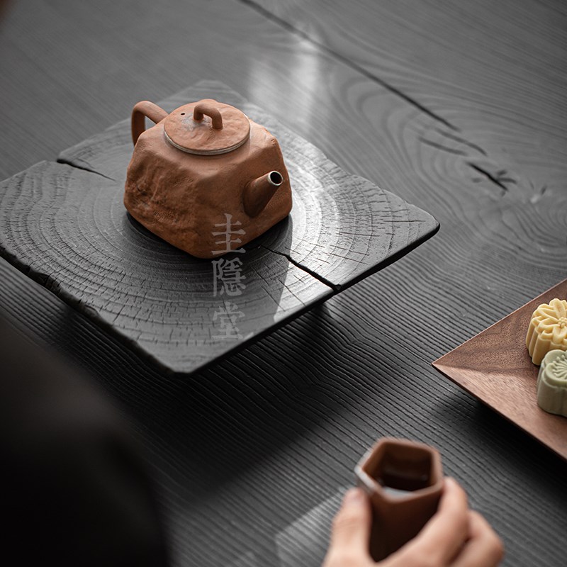 圭隐堂老岩泥茶壶手工鎏银泡茶器复古粗陶手抓壶可养单壶功夫茶具