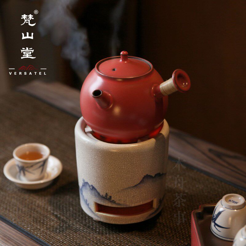 梵山堂炭炉煮茶围炉手工白陶泥碳炉子山楂红侧把壶功夫茶具小火炉