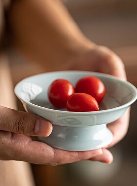 中式茶点盘高脚茶点盘禅意小碟子复古零食点心干果碗装月饼小盘子