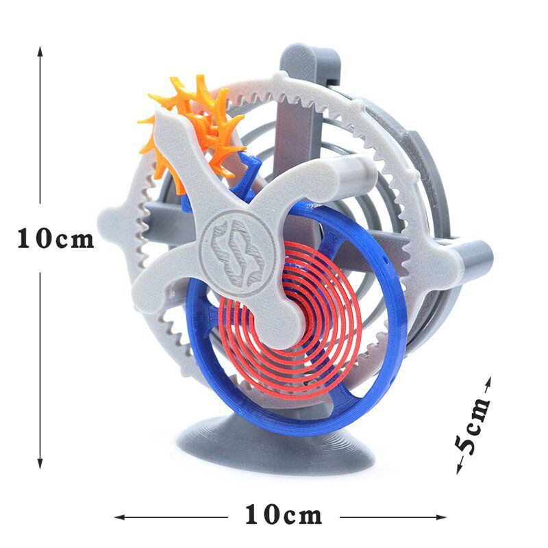 摆钟机械原理3D打印陀飞轮模型 发条动力齿轮擒纵结构DIY教学器材
