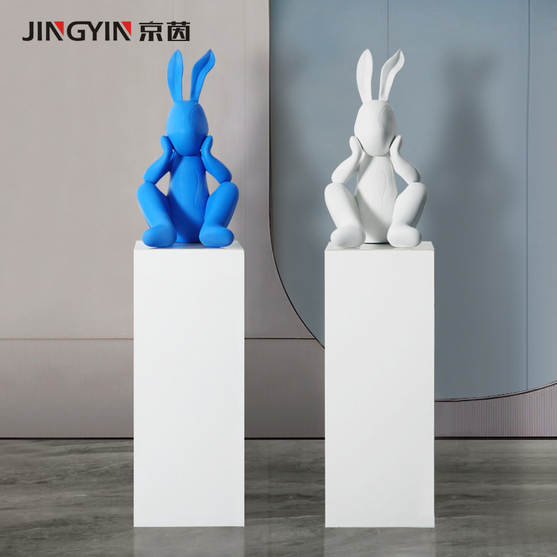 卡通雕塑公仔白色兔子坐姿落地工艺品儿童房样板间装饰电视柜摆件