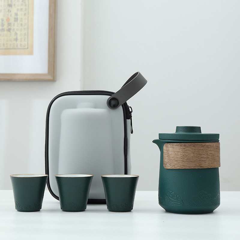 便捷式快客杯一壶三杯旅行功夫茶具套装户外旅游包泡茶壶茶杯茶盘