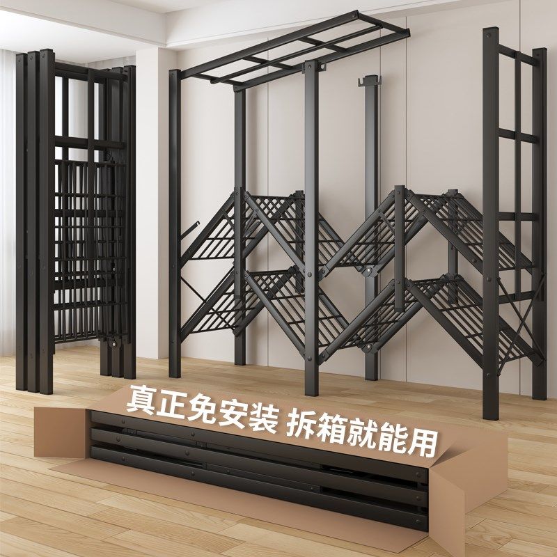 免安装衣帽架落地家用卧室折叠收纳挂衣架简易防尘柜布衣橱置物架