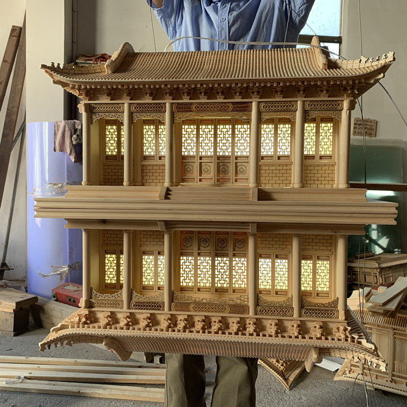 东阳木雕仿古建筑悬挂饰品软装空中吊饰吊挂倒影全实木榫卯结构