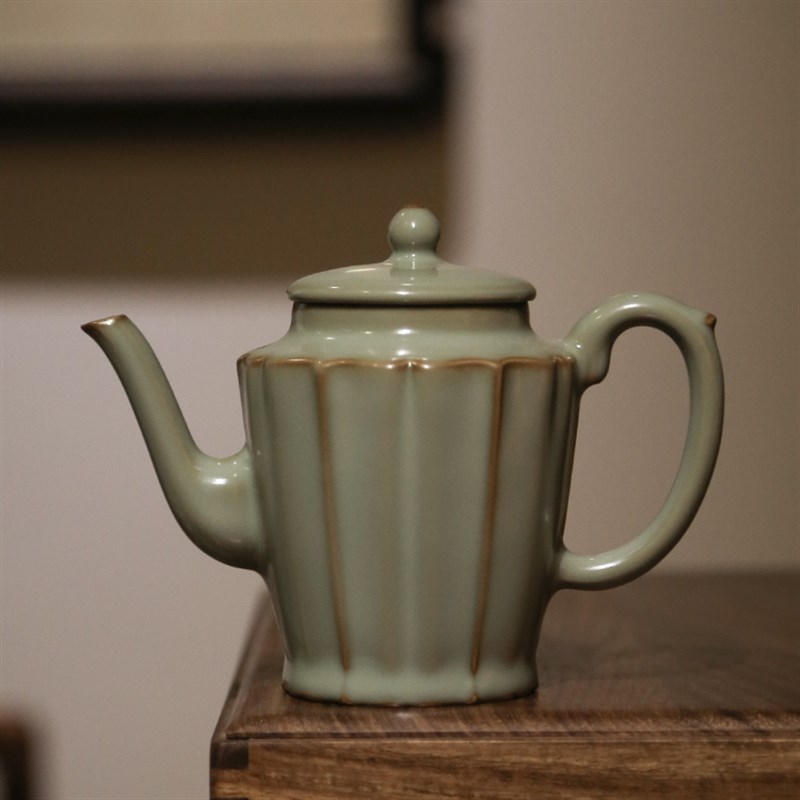 谢小金官窑高棱壶茶壶陶瓷功夫茶具泡茶壶小号汝瓷收藏级别精品