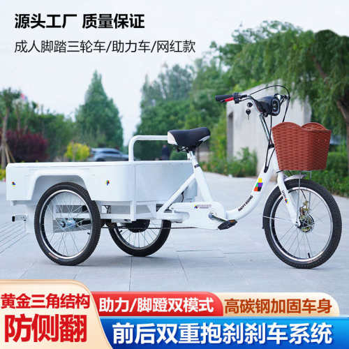 网红摆摊三轮车脚蹬助力三轮车电动助力脚踩两用摆摊神器网红款