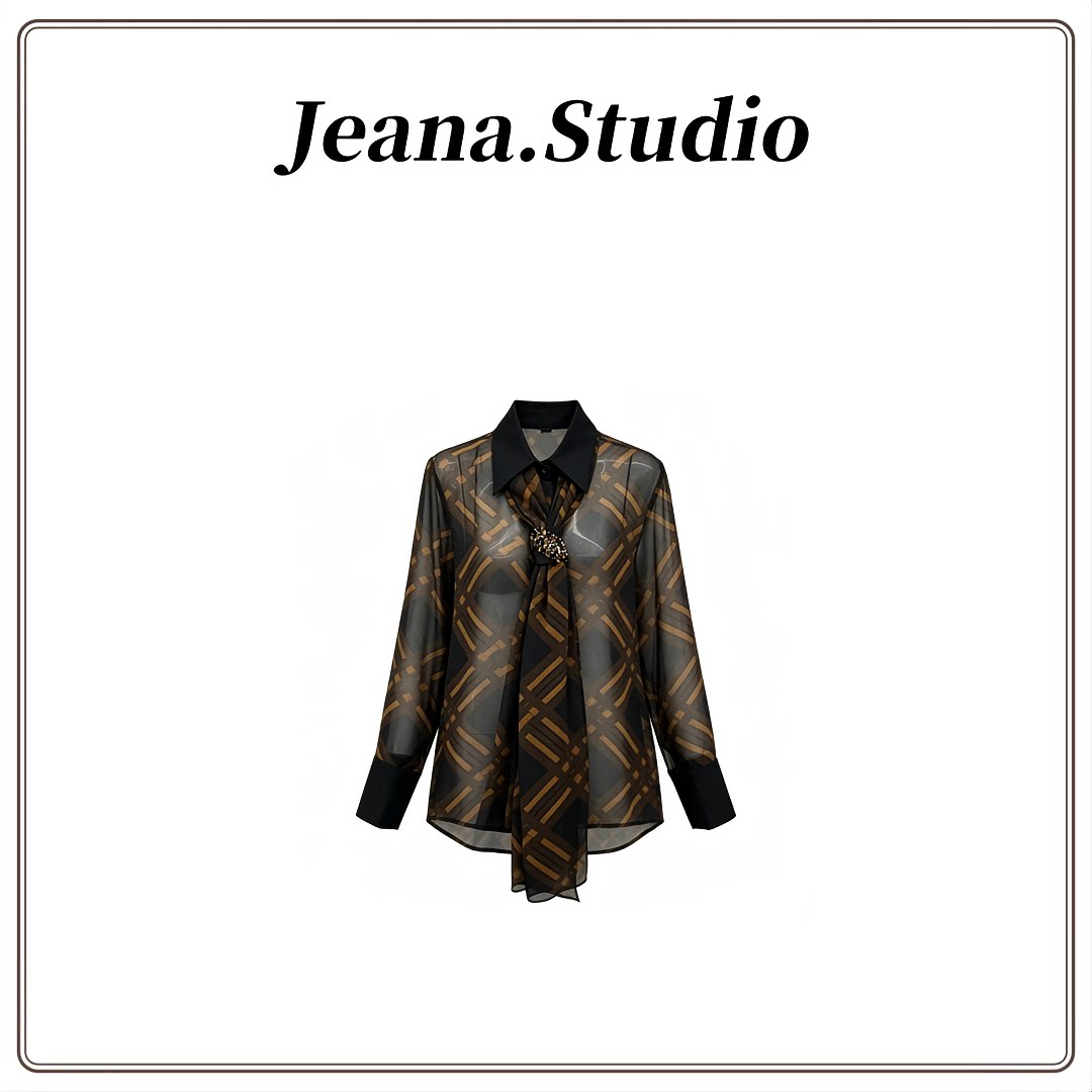 【Jeana.studio】原创设计网纱透气镶钻大领子衬衫2085